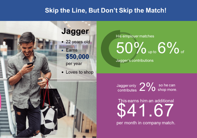 Jagger missing his employer contribution match