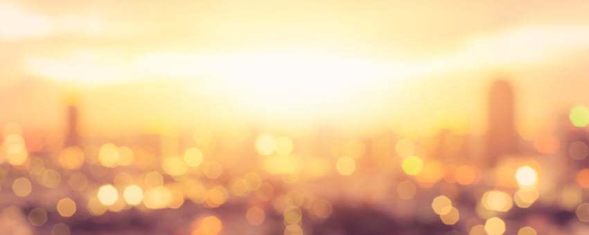 Summer sun blur golden hour sky sunset with city rooftop view