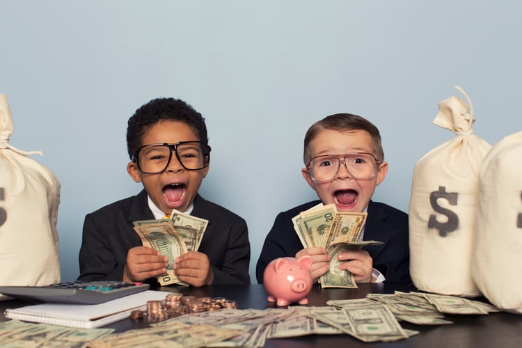 Young Business Children Holding money