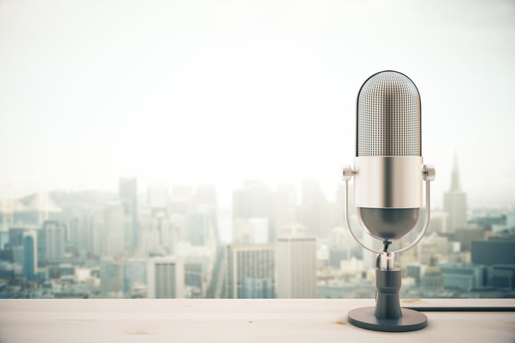 Mic on city background