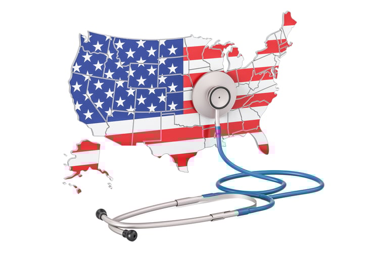 USA map with stethoscope