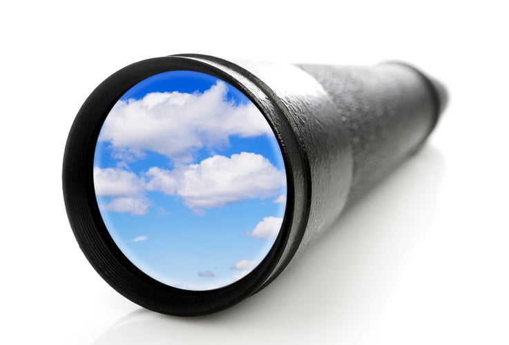 telescope wide angle with sky reflection isolated on white