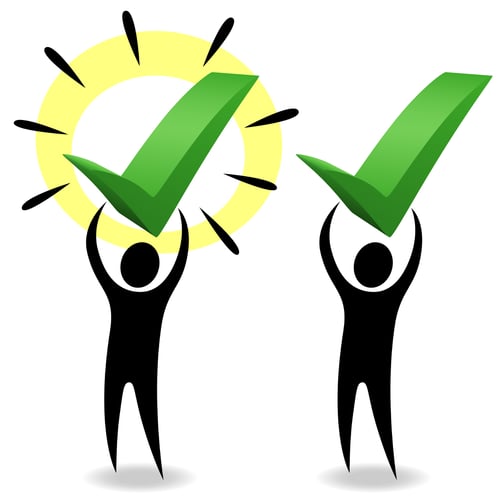 Best Practices in Hardship Distributions with two people holding green checkmarks