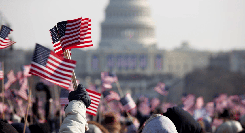 People waving flags