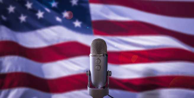 Microphone with flag background