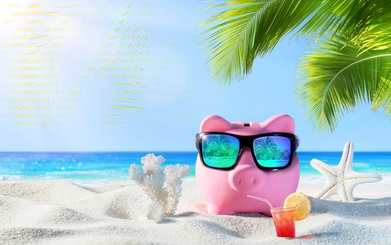 A Retired Piggy Bank With Drink On The Palm Beach