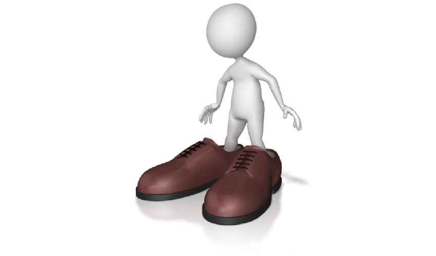 Cartoon man in large shoes, DC Plan